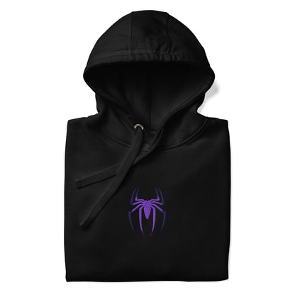 Spider Edition hoodie black front detail – unisex premium pullover